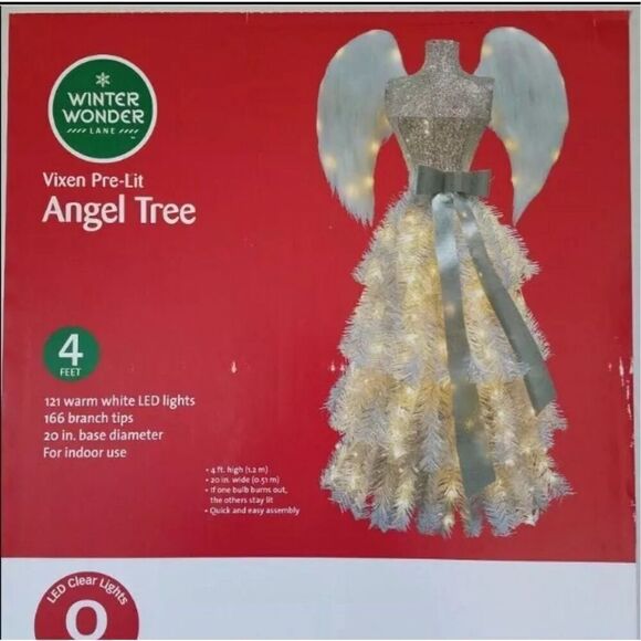 New Winter Wonder Lane Vixen Angel Christmas Tree  Pre-Lit 4’‎ Victoria Wings - Picture 4 of 4